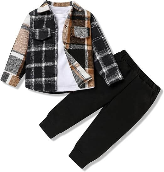 Ensemble 3 pièces pour tout-petit : chemise en flanelle, chemise et pantalon