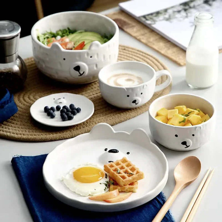 Service de table en céramique 4 pièces motif ours polaire mignon