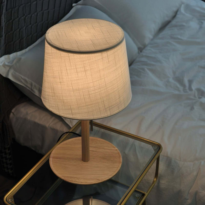 Lampe de table design en bois de noyer avec abat-jour en tissu