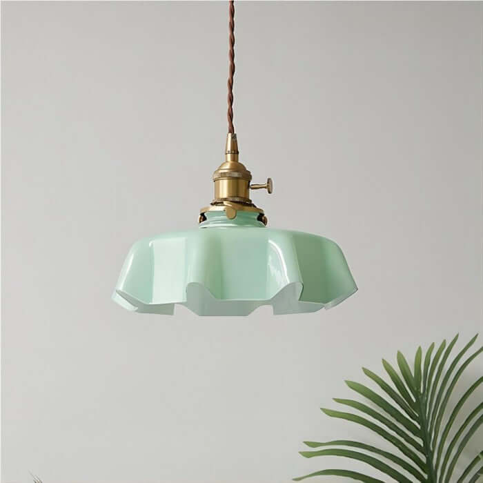 Retro Hängelampe Creme Glas Blume