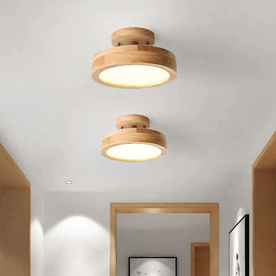 Moderne Runde LED Deckenleuchte Holz Acryl