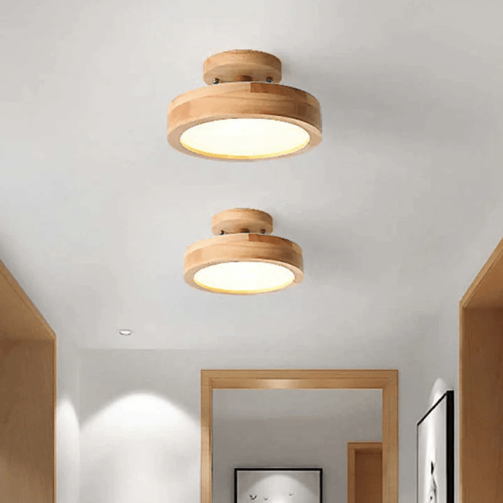 Moderne Runde LED Deckenleuchte Holz Acryl