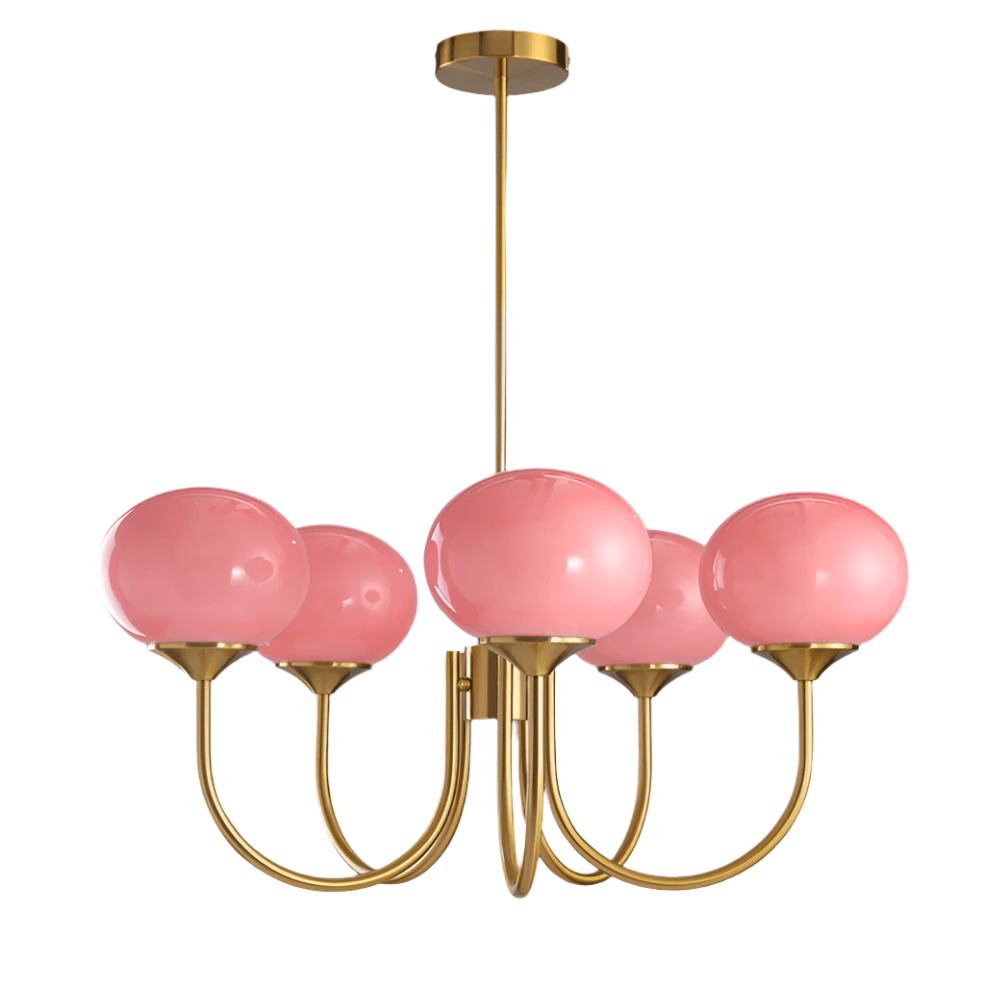 Moderner Kronleuchter mit Rosa Glasschirmen