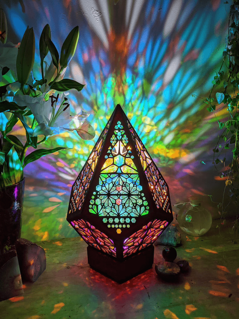 LED Tischlampe Glas-in-Block Design Sternhimmel