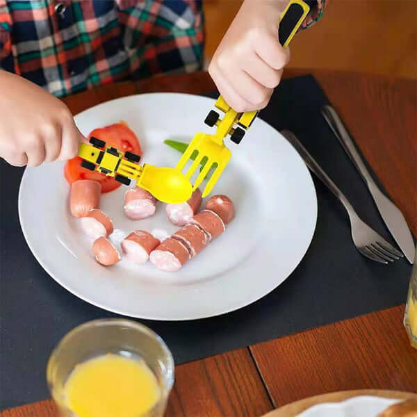 Bulldozer Kinderbesteck - Spielend Essen lernen