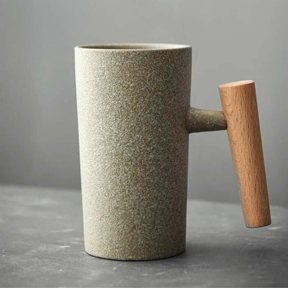 Nordische Keramik Latte Tassen 2er Set - Holzgriff