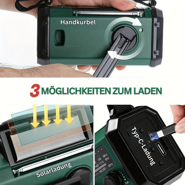 Multifunktionales Notfallradio mit Solar & Kurbel