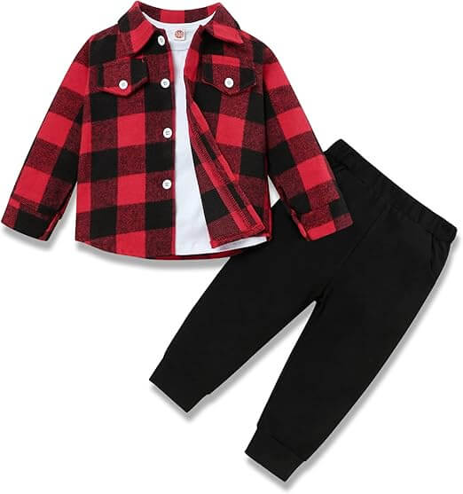 Ensemble 3 pièces pour tout-petit : chemise en flanelle, chemise et pantalon