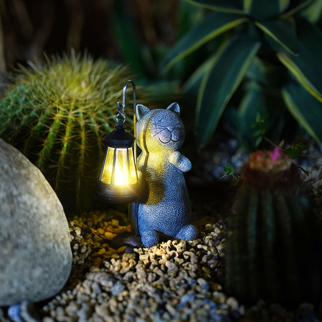 Figurine de chat solaire décorative de jardin lumineuse