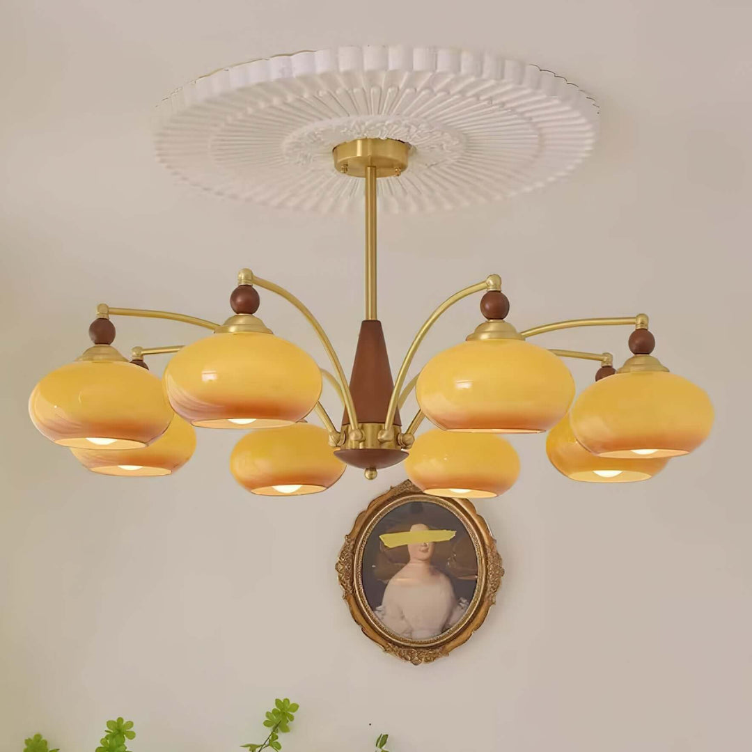 Lustre rétro en bois et laiton