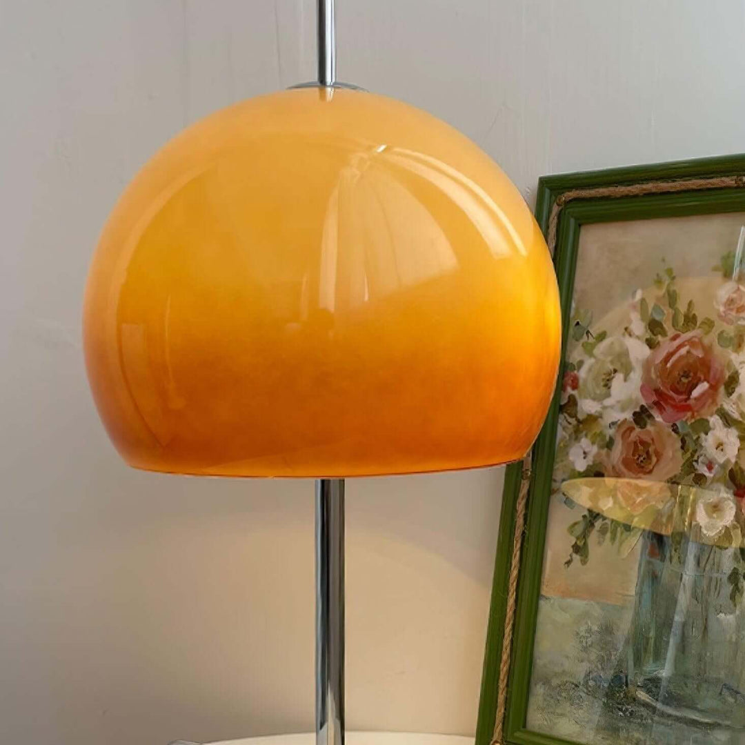 Pilz Design Tischlampe Glas Bernstein