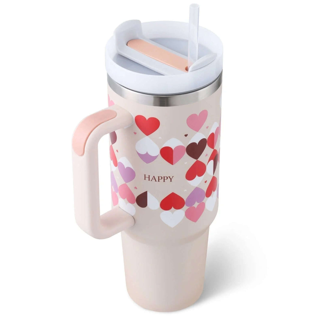 Isolierbecher mit Griff & Strohhalm - Kaffeebecher & Wasserflasche