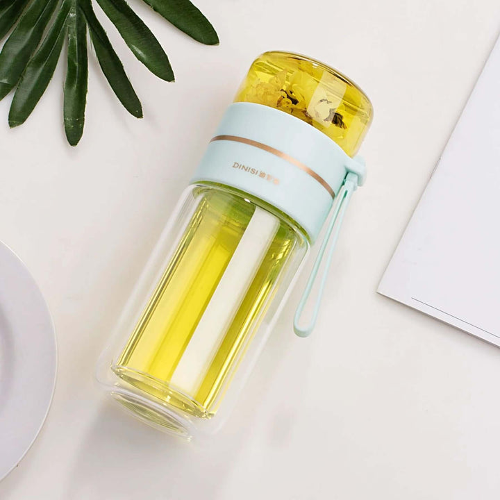 Bouteille à thé en verre à double paroi avec passoire en acier inoxydable