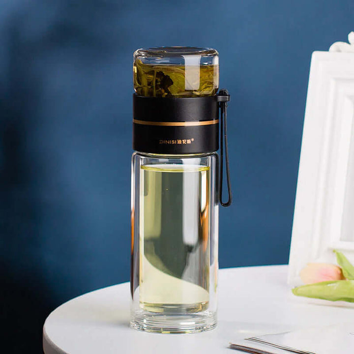 Bouteille à thé en verre à double paroi avec passoire en acier inoxydable