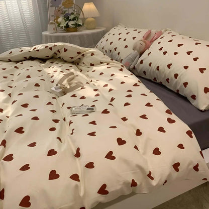 Parure de lit en coton motif cœur, blanc