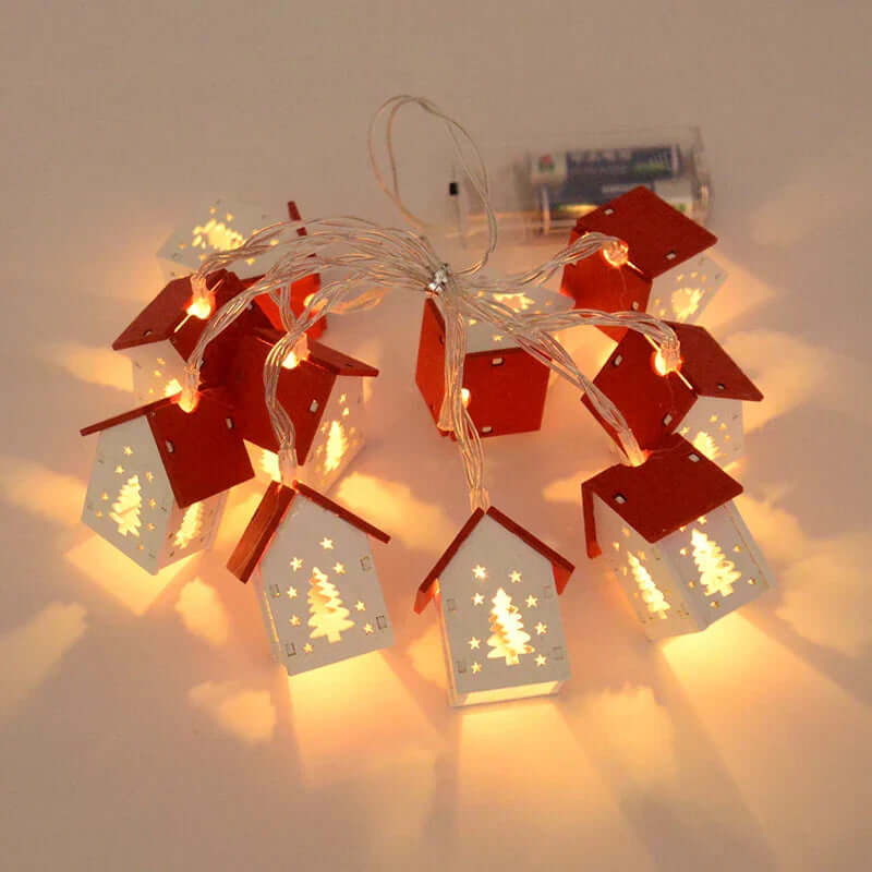 Hängende Holz-Weihnachtshäuser mit LED