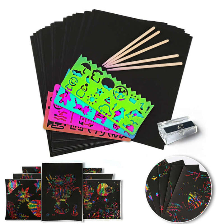 Regenbogen Kratzbilder Set - Kreativ Set mit 50 Karten