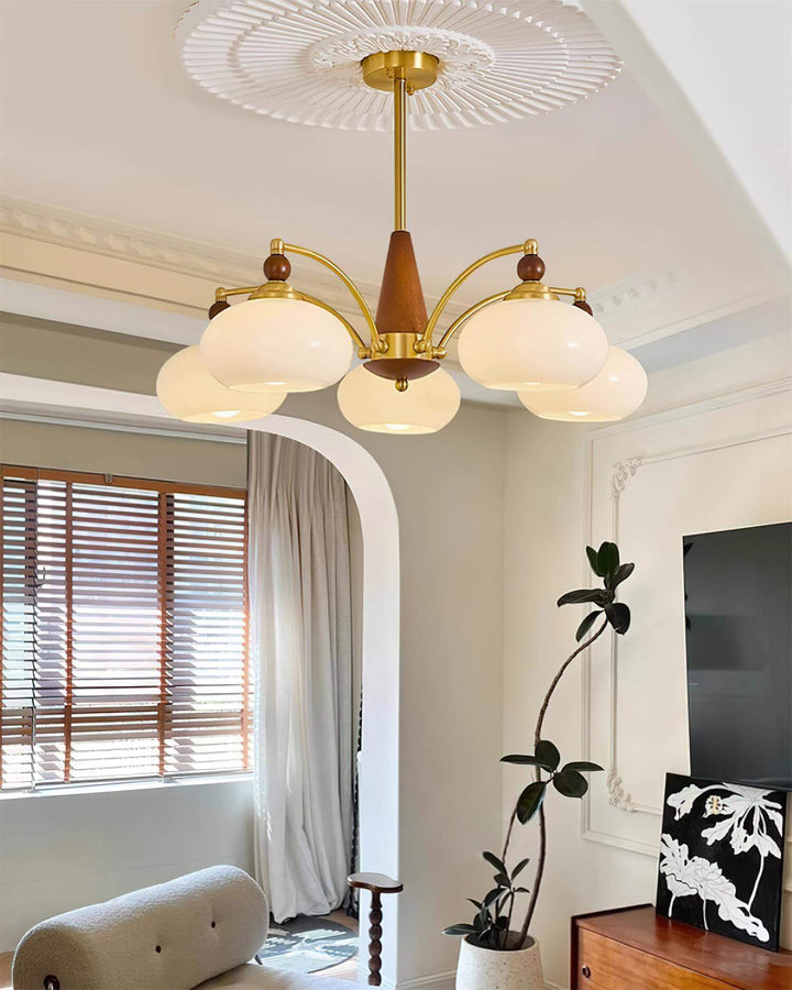 Lustre rétro en bois et laiton