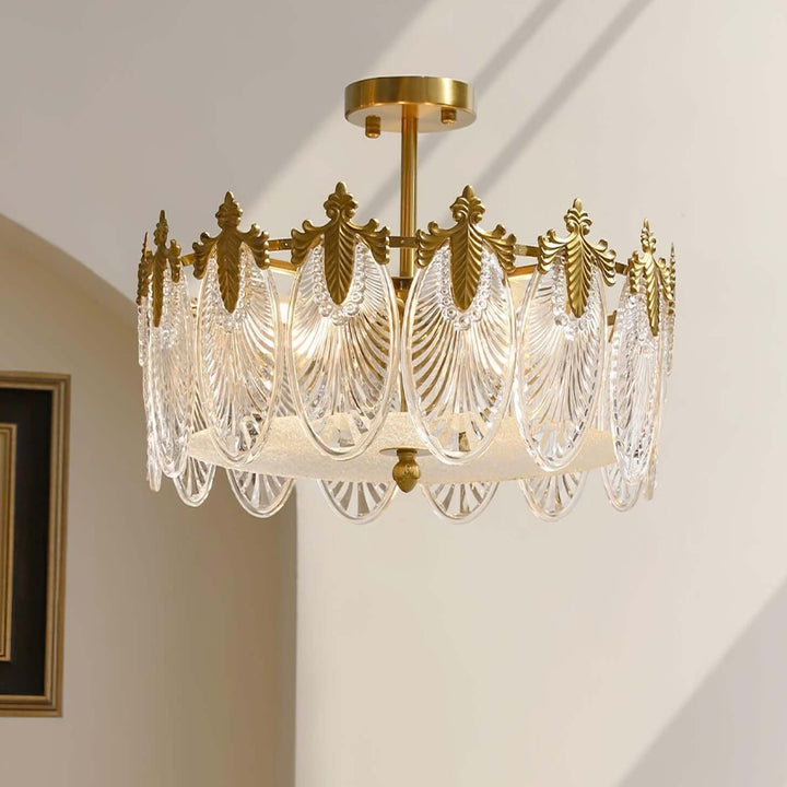 Lustre rond en verre avec motif décoratif