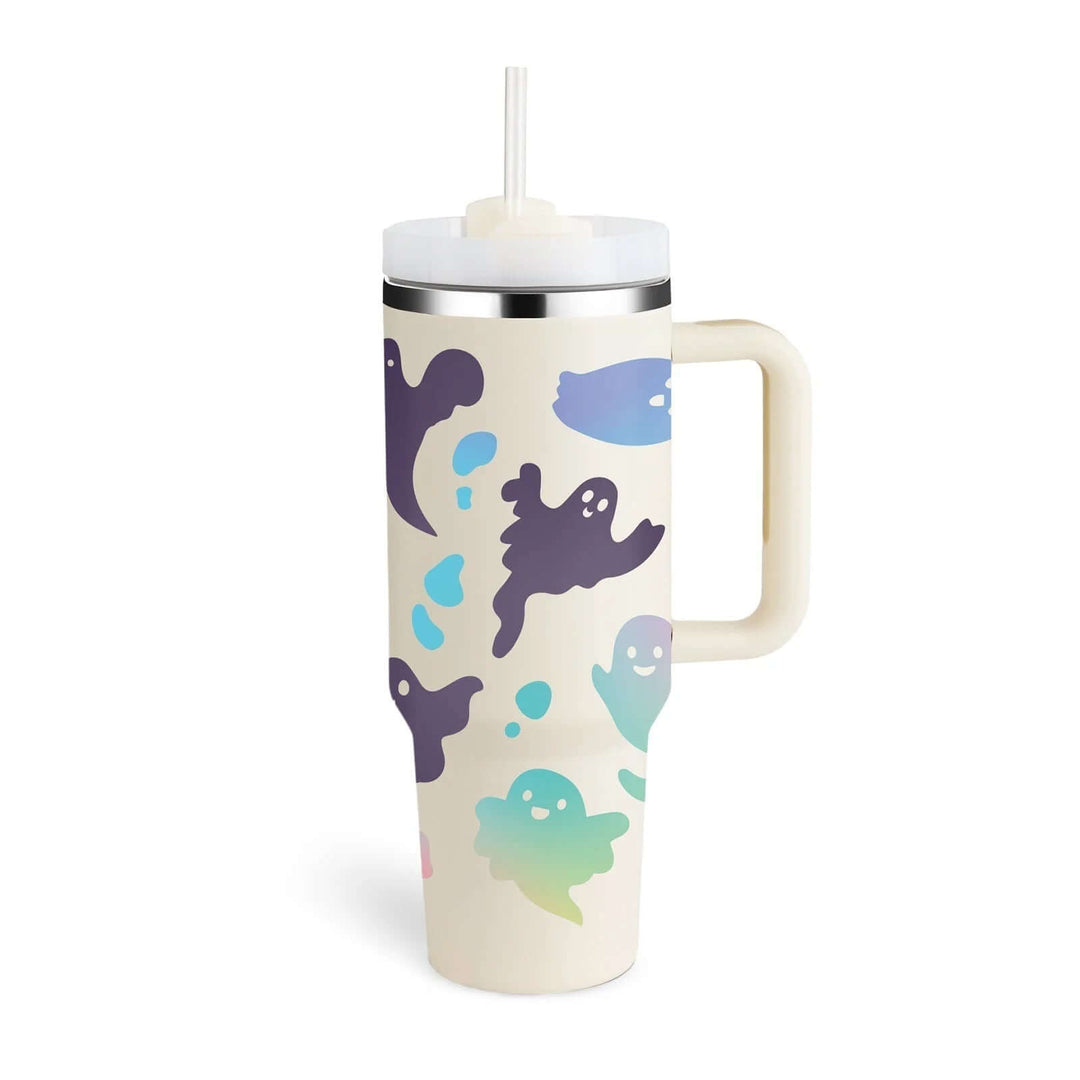Isolierbecher mit Griff & Strohhalm - Kaffeebecher & Wasserflasche