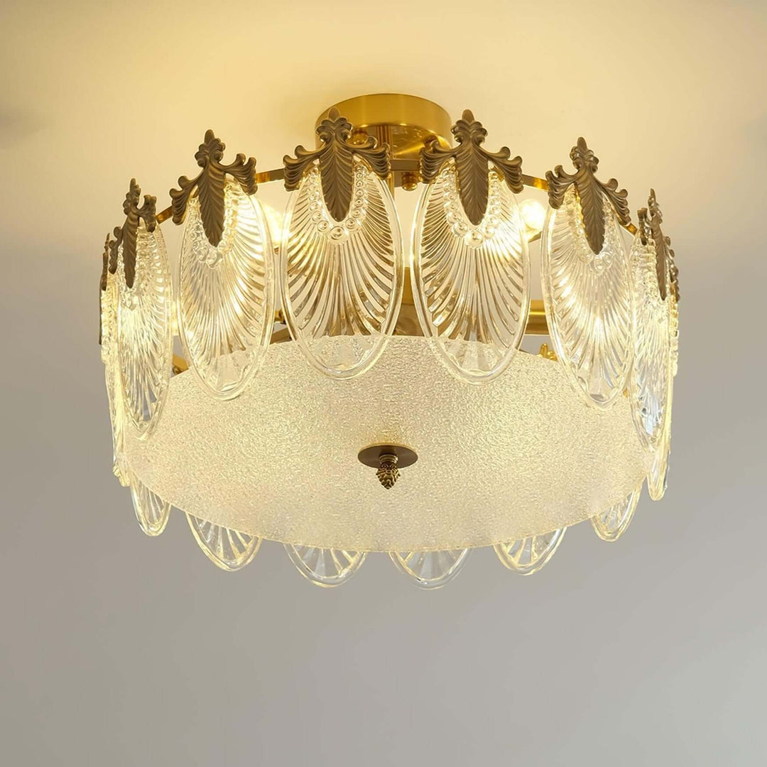 Lustre rond en verre avec motif décoratif