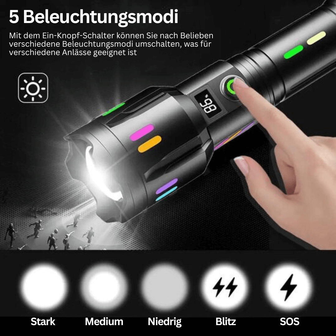 Lampe de poche LED 9000 lumens, rechargeable
