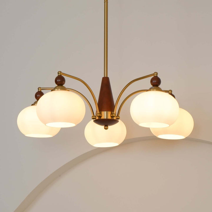 Lustre rétro en bois et laiton