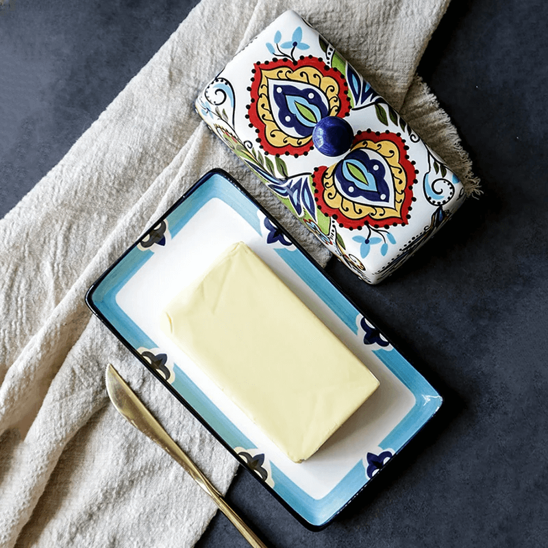 Handbemalte Butterdose Keramik - Toskanisches Design