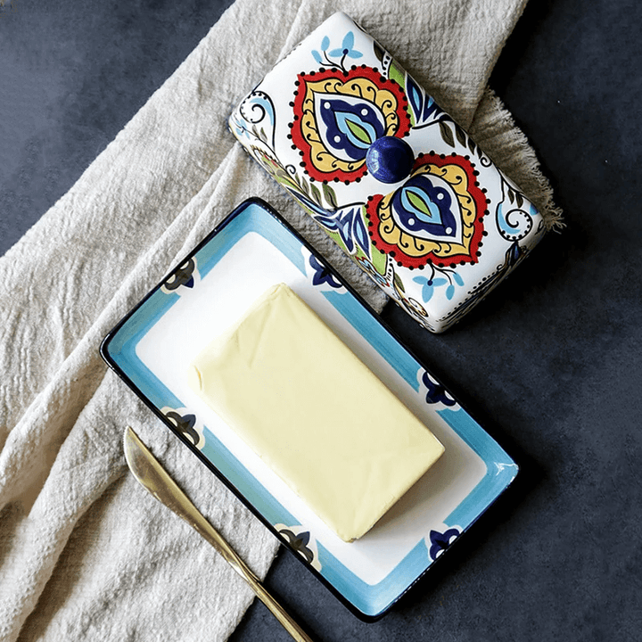 Handbemalte Butterdose Keramik - Toskanisches Design