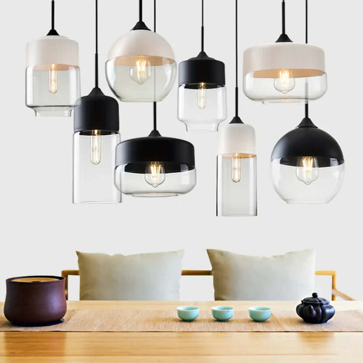 Élégante suspension en verre et bois