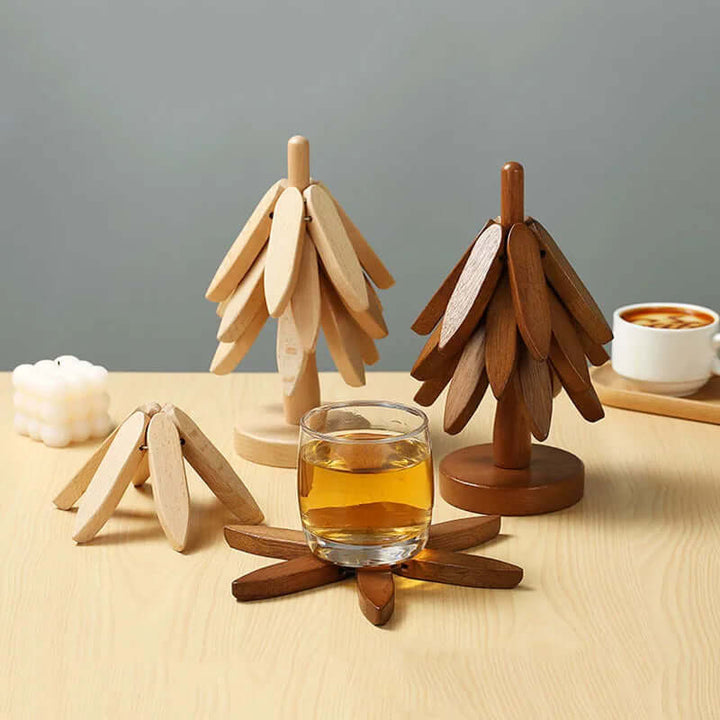 Ensemble de sous-verres en bois Motif arbres - Décoration de table