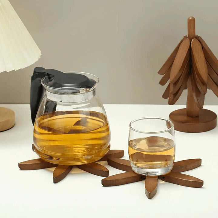 Ensemble de sous-verres en bois - Motif arbre - Résistant à la chaleur