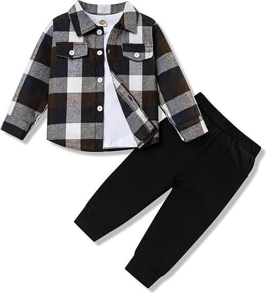 Ensemble 3 pièces pour tout-petit : chemise en flanelle, chemise et pantalon
