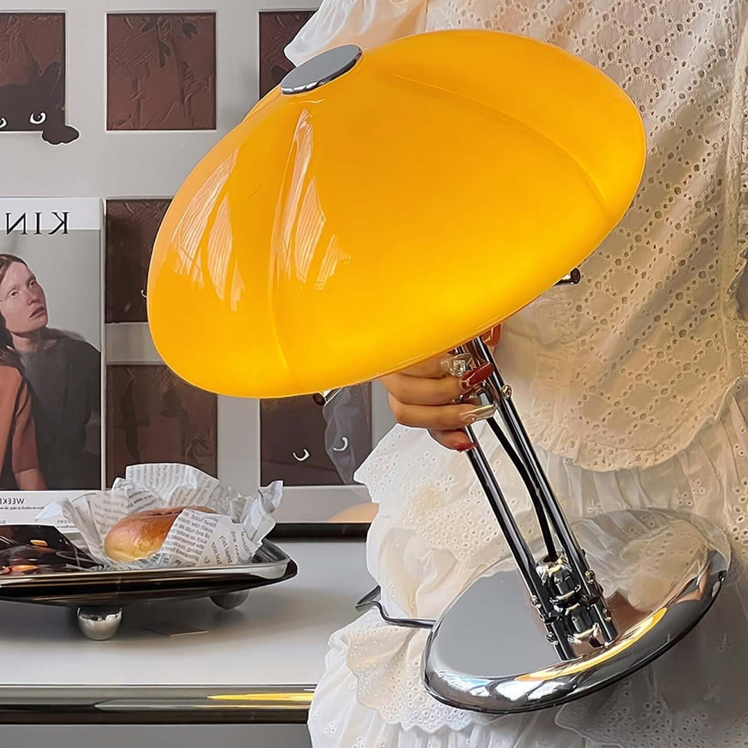 Pilz Design Tischlampe Glas Bernstein