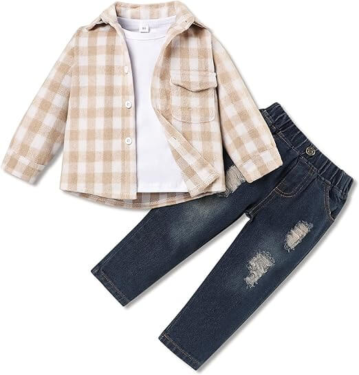 Ensemble 3 pièces pour tout-petit : chemise en flanelle, chemise et pantalon