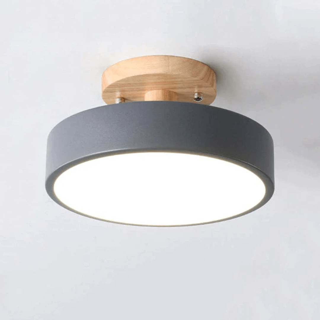 Moderne Runde LED Deckenleuchte Holz Acryl