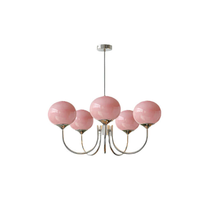 Moderner Kronleuchter mit Rosa Glasschirmen