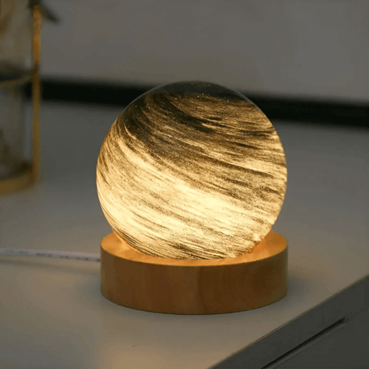 Mini lampe planète 3D avec base en bois
