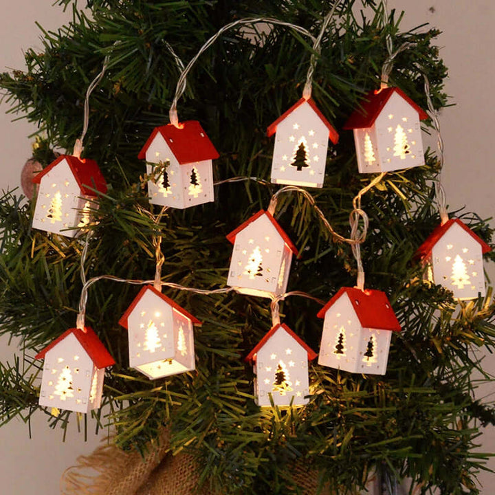 Hängende Holz-Weihnachtshäuser mit LED