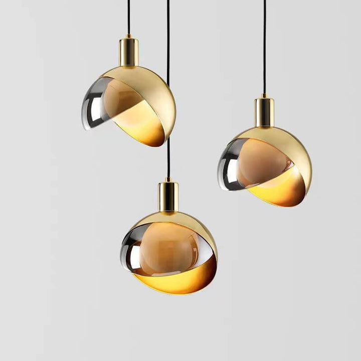 Goldene Pendelleuchte Rauchglas