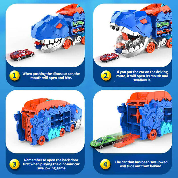 Kinder-Renntransporter 3-in-1 - Dino-Truck mit Rennstrecke