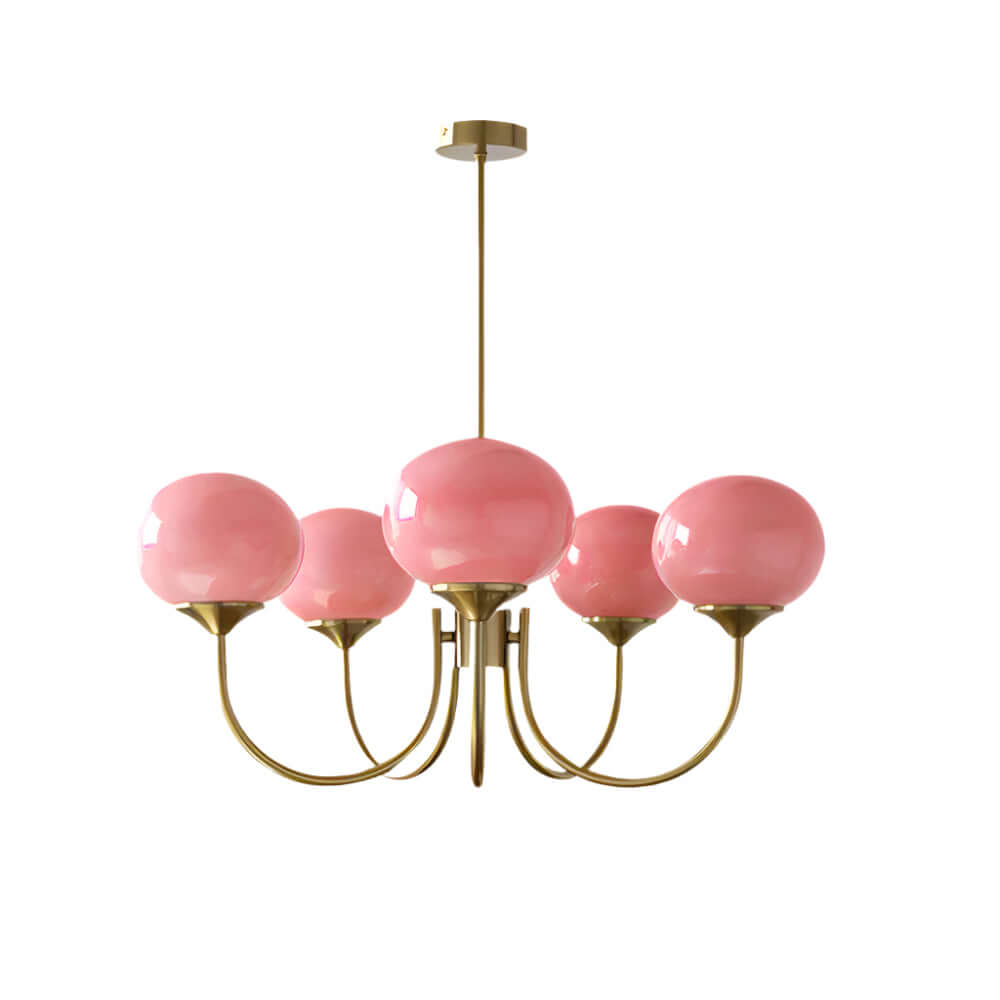 Moderner Kronleuchter mit Rosa Glasschirmen