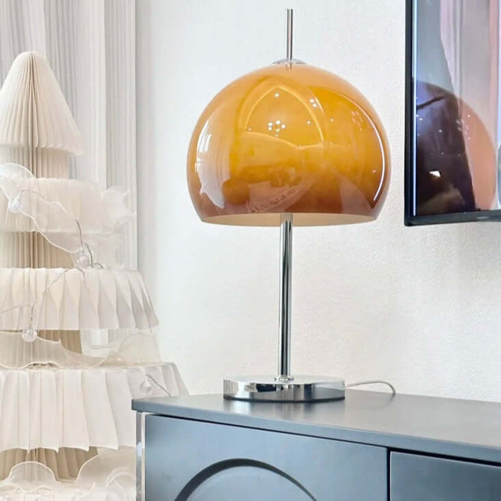Pilz Design Tischlampe Glas Bernstein