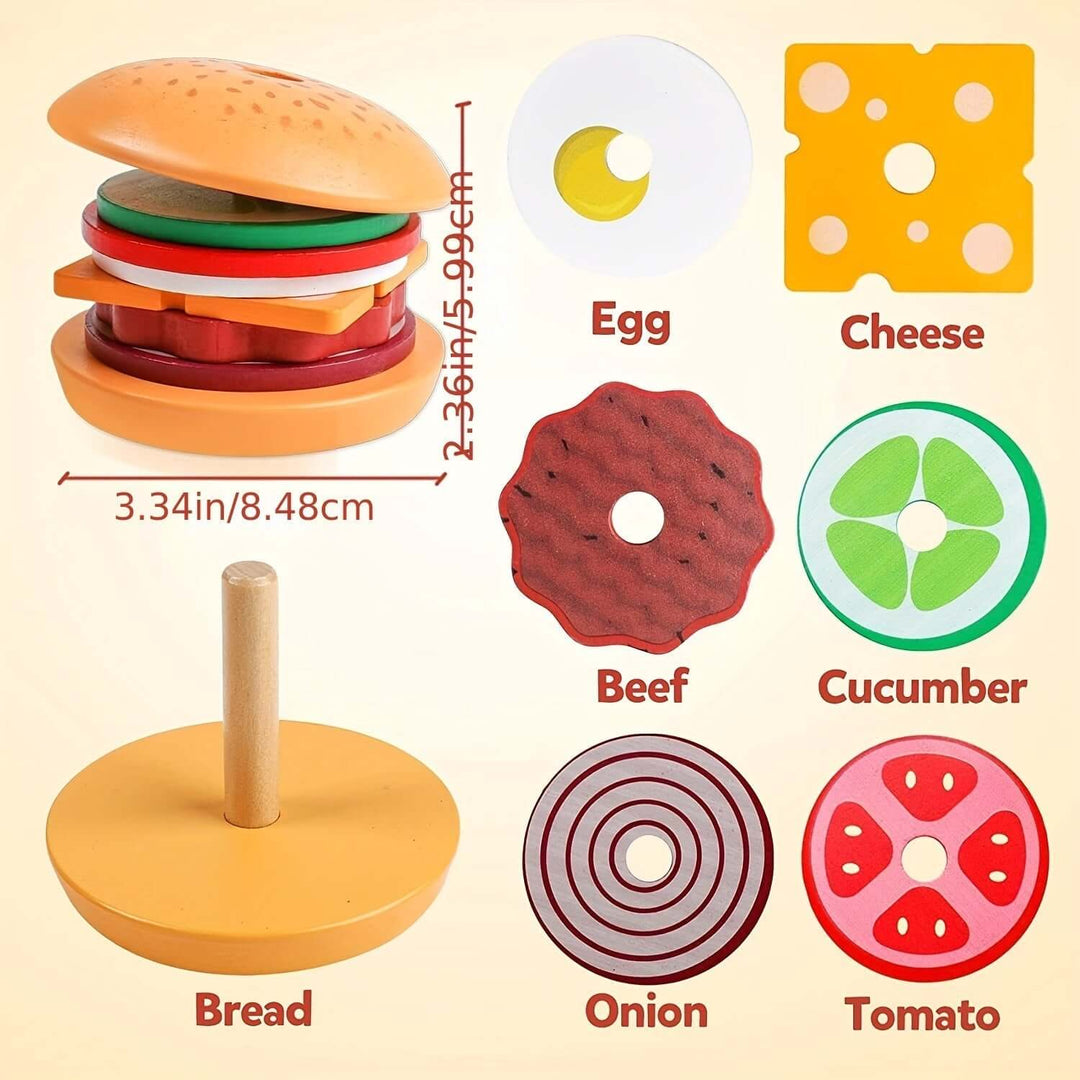 Jeu d'empilage en bois Montessori Burger - motricité fine et créativité