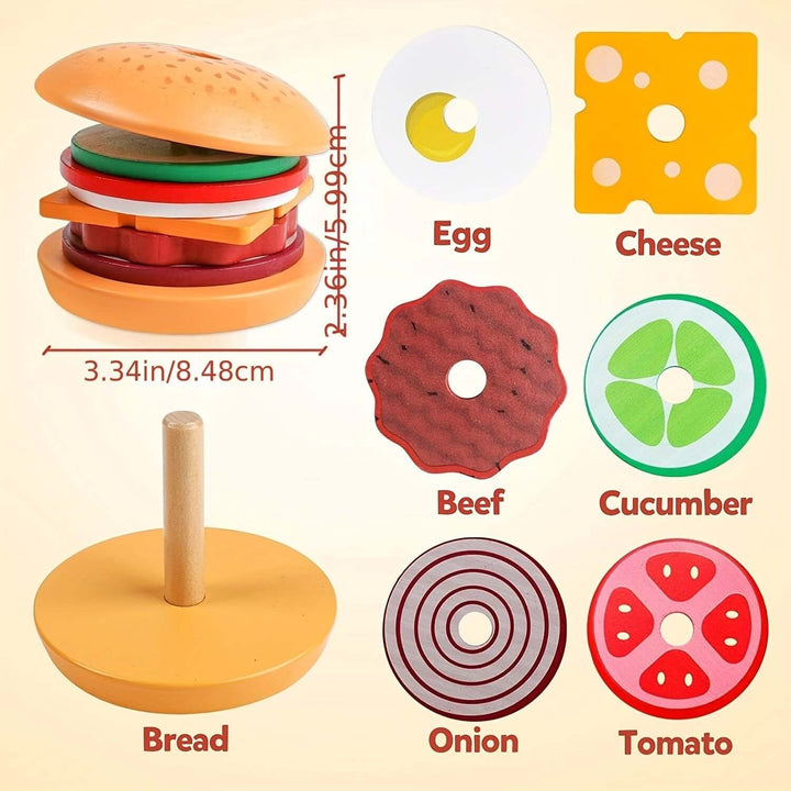 Jeu d'empilage en bois Montessori Burger - motricité fine et créativité