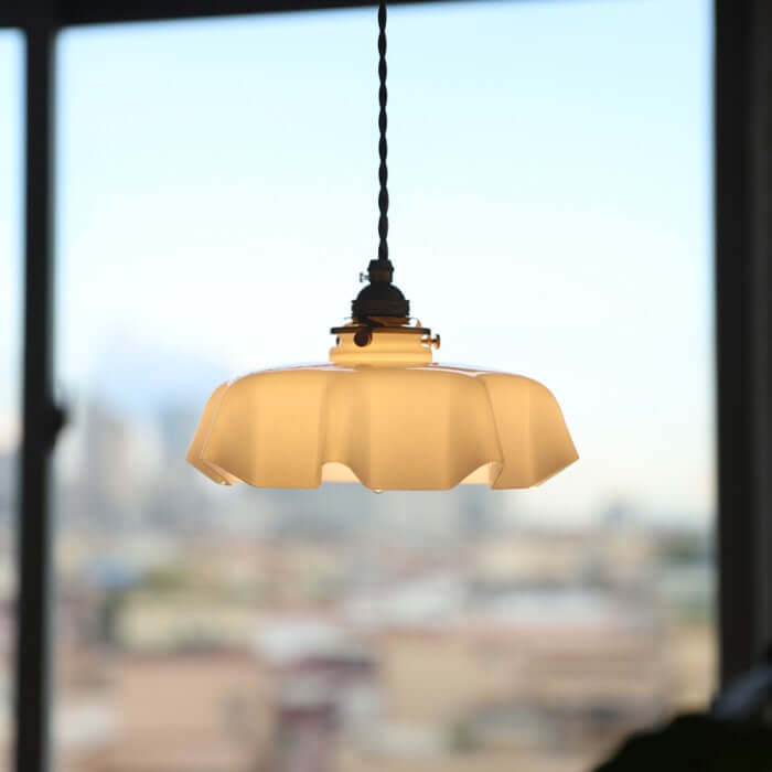 Retro Hängelampe Creme Glas Blume