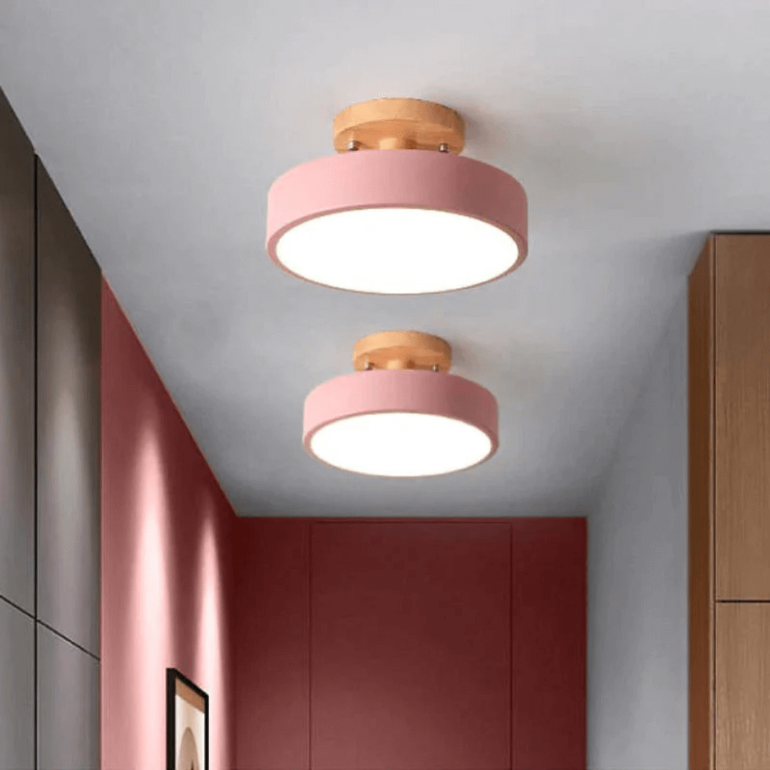 Moderne Runde LED Deckenleuchte Holz Acryl