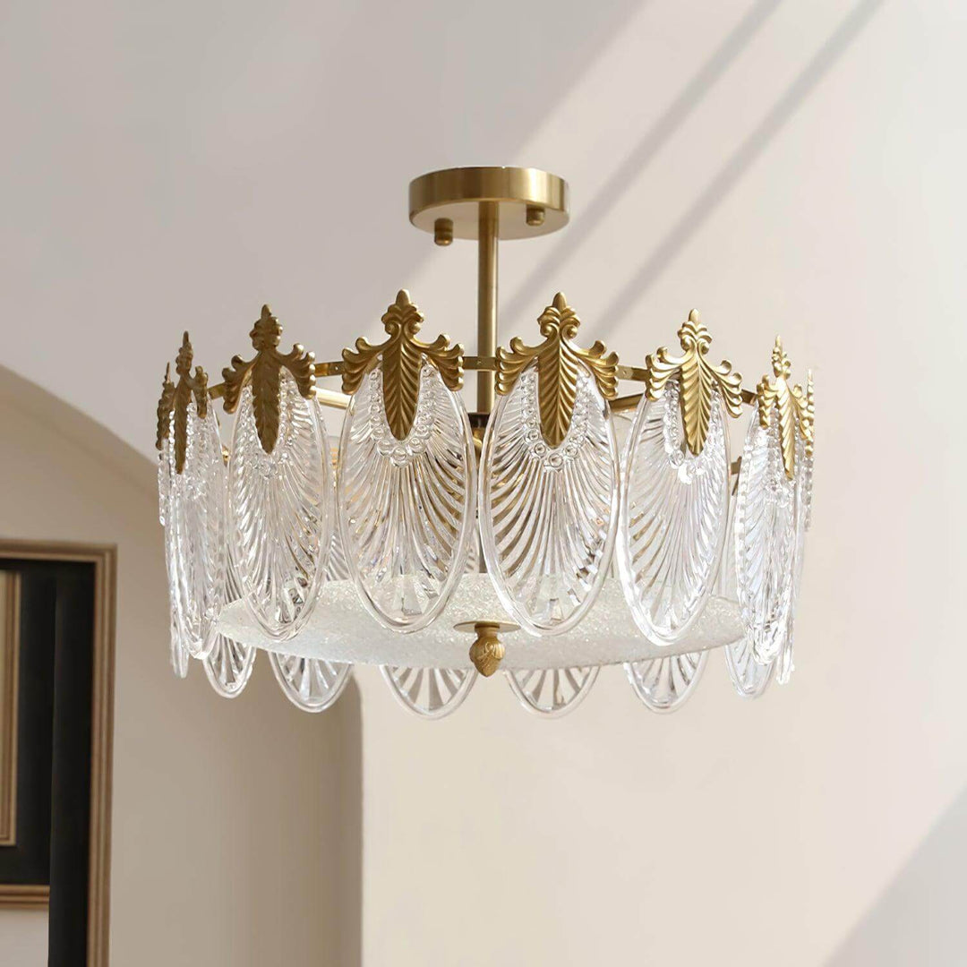 Lustre rond en verre avec motif décoratif