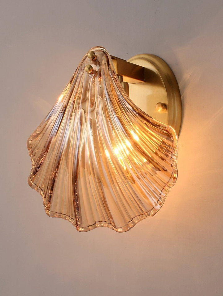 Muschel Wandleuchte aus Messing & Glas