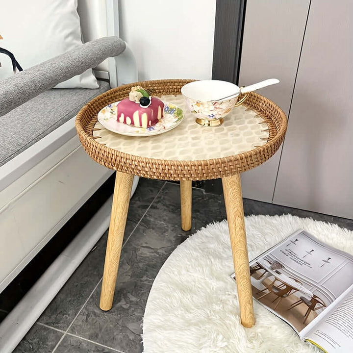 Table d'appoint ronde en rotin - bois naturel